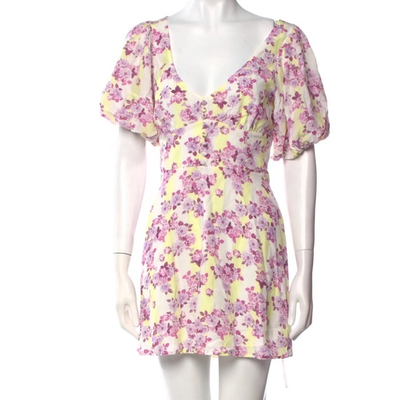 For Love & Lemons x Revolve Atlanta floral puff sleeve mini dress Med - Picture 2 of 10